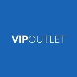 Blue and white VIP Outlet text logo